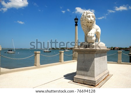Bridge of Lions named for two lion statues at the west end of the bridge, historic st. augustine florida usa