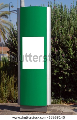 Blank white sign with a copy space area over a green stand