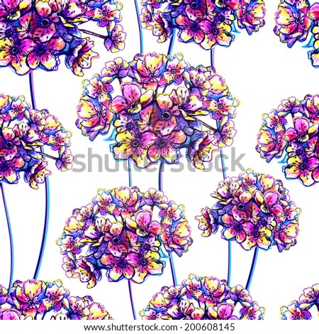 Abstract seamless pattern with hydrangea flowers. Vector, EPS 10
