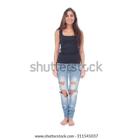 pretty teen girl wearing ripped jeans