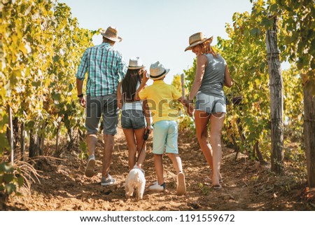 Similar – Image, Stock Photo Winegrower and daughter with bucket of grapes in countryside