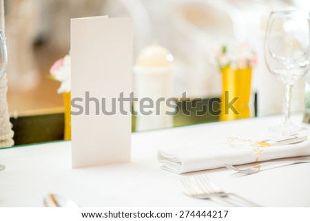 Wedding table setting in restaurant