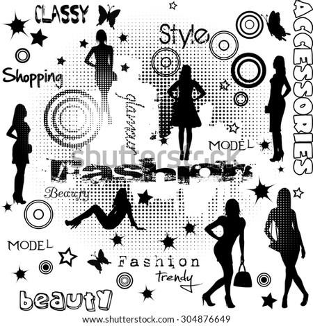 Fashion advertisement with women silhouettes