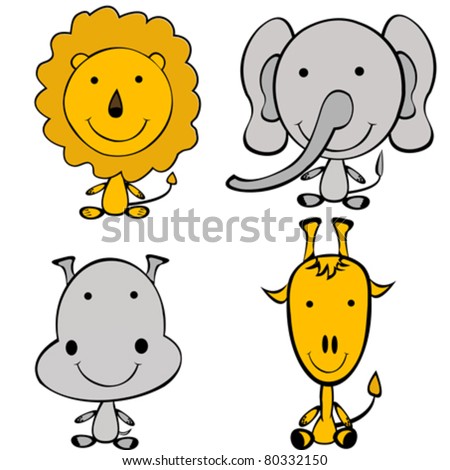 Stylized Doodle Jungle Animals Stock Vector Illustration 80332150 ...