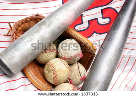 Baseballs, Glove, Bat and Jersey