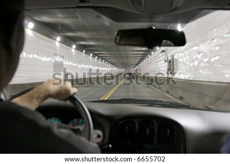 Driving in a tunnel, between US and Canada, Detroit Michigan and Windsor Ontario
