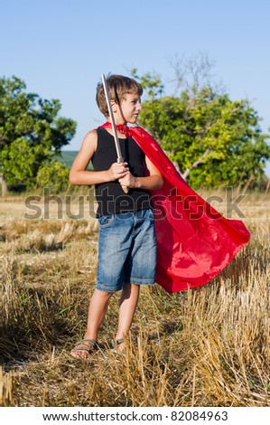 Boy playing a hero