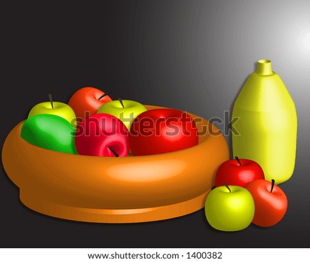still life illustration with apples on table