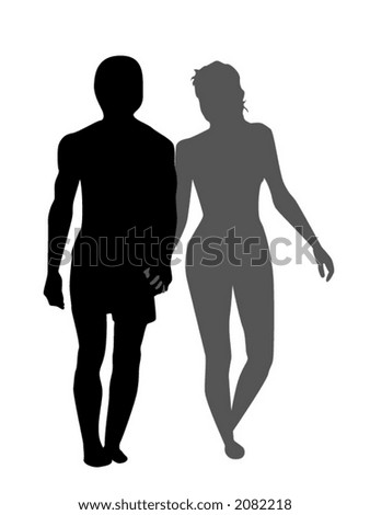 Silhouette Of A Couple Walking Isolated On White Background. Contains ...