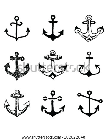 Hand Drawn Old School Looking Anchor Set Stock Vector 102022048 ...