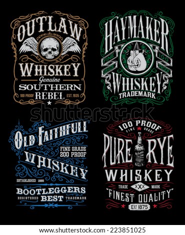 Vintage Whiskey Label T-shirt Graphic Set 
