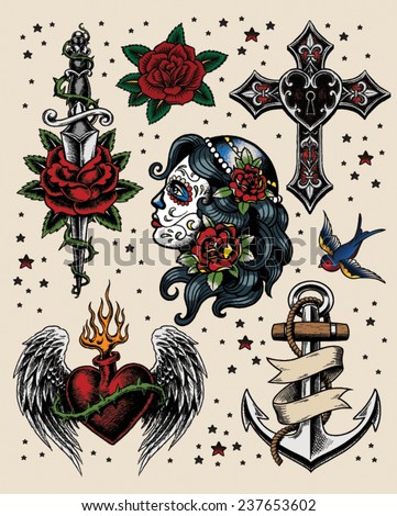 Tattoo Flash Illustration Set - 237653602 : Shutterstock