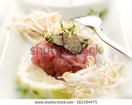 tuna tartar with truffle and soy sprouts