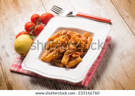 spaghetti with swordfish ragout and lemon peel