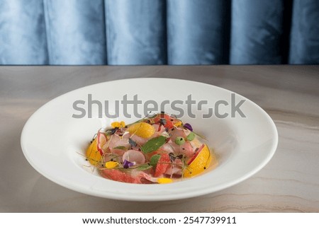 Similar – Image, Stock Photo Strawberry, grapefruit and rocket salad on bowl