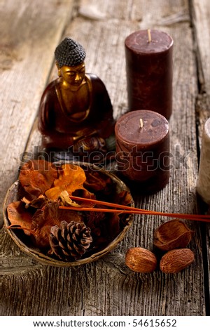 buddha with incense and candle