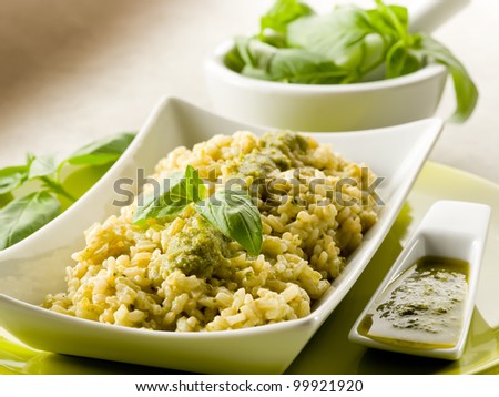 Image, Stock Photo Rice with basil pesto sauce