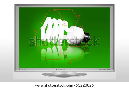 low energy bulb with recycle symbol on television