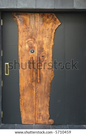 Modern wooden door with handles
