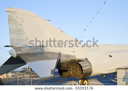 Jet engines and tail - detail of a vintage F4 military aircraft