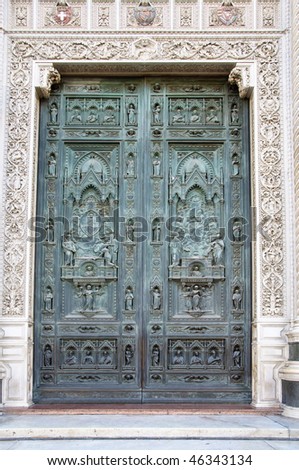 Bronze door of basilica Santa Maria del Fiore (Duomo) - Florence, Italy.