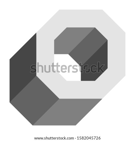 Letters and numbers - isometric cubic font 3d, front top down left view - bright gray letter O - vector illustration
