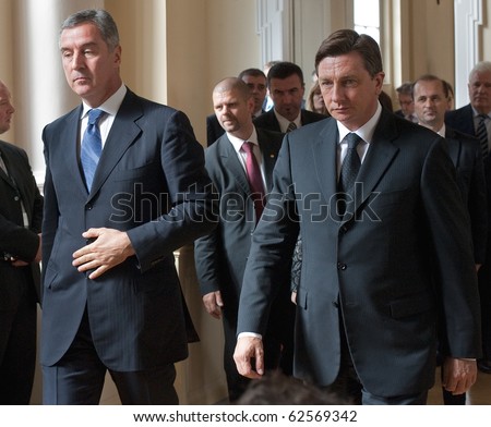 LJUBLJANA, SLOVENIA - OCTOBER 8: Slovenian Prime Minister Borut Pahor and Montenegro Prime Minister Milo Djukanovic met October 8, 2010 in Ljubljana, Slovenia.