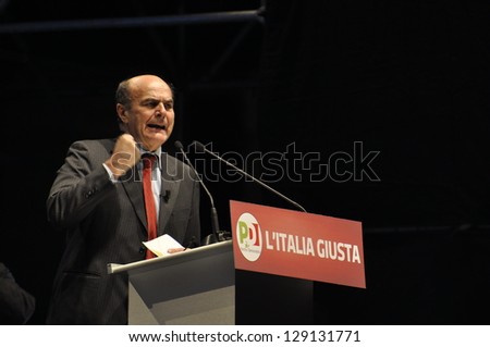 NAPLES - FEBRUARY 21: Pierluigi Bersani speeches at election rally for italian election campaign. Bersani is the leader of italian democratic party. on february 21, 2013 in Naples