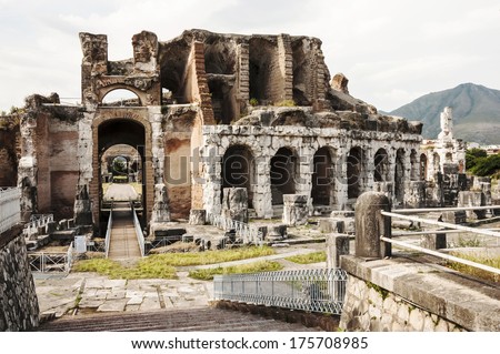 ruins of Roman amphitheatre in the city of Capua, Italy