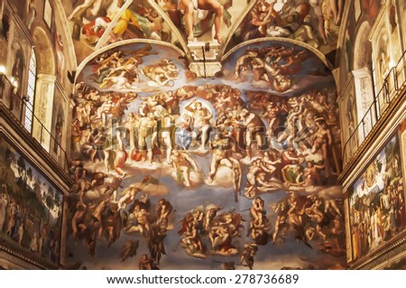 VATICAN CITY - SEPTEMBER 27: the magnificent Universla Judgement inside the Sistine Chapel on September 27, 2014 in Vatican City