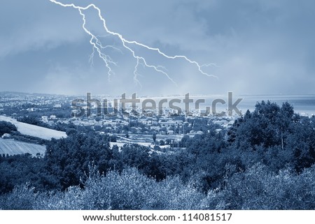 lightning in the sky over the city