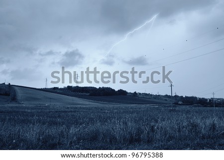 lightning in the sky in summer