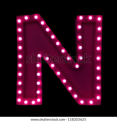 Letter N With Neon Lights Isolated On Black Background Stock Photo ...