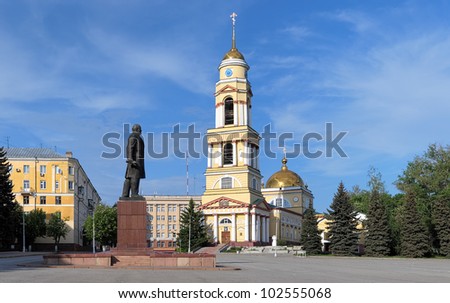 Lipetsk, Cathedral Square whith Monument to Lenin and Cathedral of the Nativity, Russia