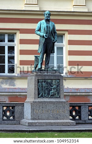Monument to german chemist August Kekule near the Kekule Institute of Organic Chemistry and Biochemistry at the Rheinische Friedrich-Wilhelms University in Bonn, Germany