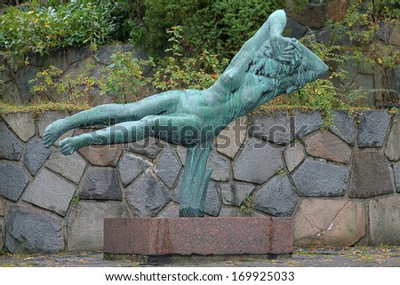 STOCKHOLM, SWEDEN - OCTOBER 4, 2012: The Hovering Woman sculpture in Millesgarden sculpture garden. The sculpture was created by world famous swedish sculptor Carl Milles in 1952.