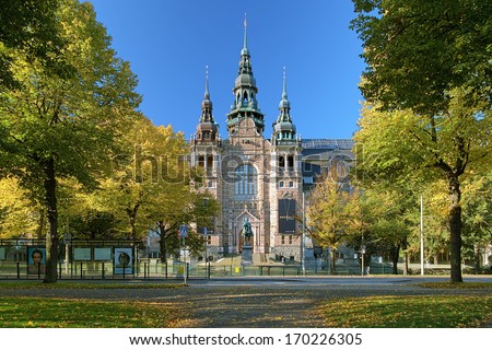 STOCKHOLM, SWEDEN - OCTOBER 6, 2012: Facade of the Nordic Museum Building in autumn sunny day. The building was built in 1888-1907 by design of Isak Gustaf Clason in Northern Renaissance style.