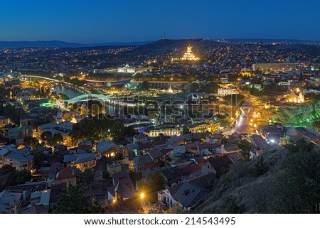 Evening view of Tbilisi from Narikala Fortress, Georgia