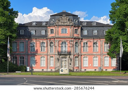 DUSSELDORF, GERMANY - MAY 20, 2015: Jagerhof Castle where the Goethe Museum located. The castle was built in 1752-1763 by architect Johann Joseph Couven on behalf of the Prince-Elector Karl Theodor.