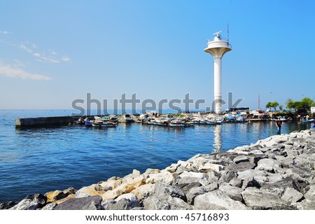 Harbor and radar on the coast of the Marmara Sea in Istanbul