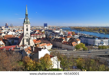 View of Bratislava and the Cathedral of St. Martin from Bratislava Castle, Slovakia