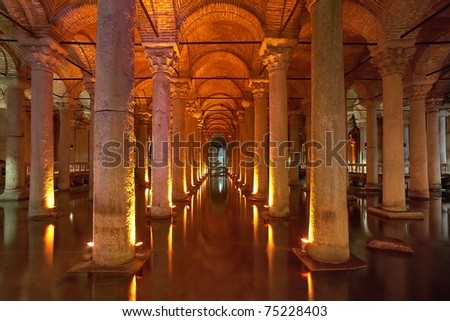 Underground Basilica Cistern (Yerebatan Sarnici) in Istanbul, Turkey