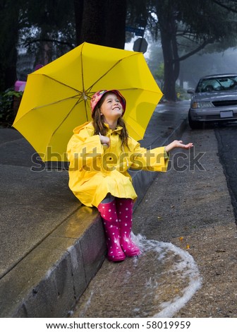 Young Girl Playing In Rain 3 Stock Photo 58019959 : Shutterstock