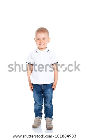 Portrait Of Happy Joyful Beautiful Little Boy Smile, Child Standing ...
