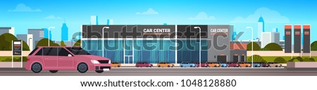 Car Dealer Center Showroom With New Vechicle Horizontal Banner