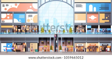 Modern Shopping Mall Interior With Many People Big Retail Store