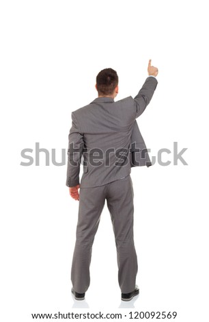 Rear View Of Business Man Pointing Finger At Copy Space Isolated Over ...