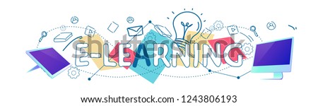 Data cloud storage e-learning online education concept horizontal banner sketch doodle