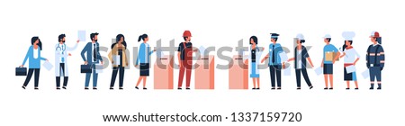 election day concept different occupations voters casting ballots at polling place during voting mix race people putting paper ballot in box full length flat horizontal banner