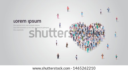 people crowd gathering in heart icon shape social media community add to favorite love concept different occupation employees group standing together full length horizontal copy space